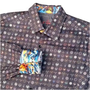 Robert Graham Shirt Men M Steering Wheels All Over Print Contrast Colorful Cuffs